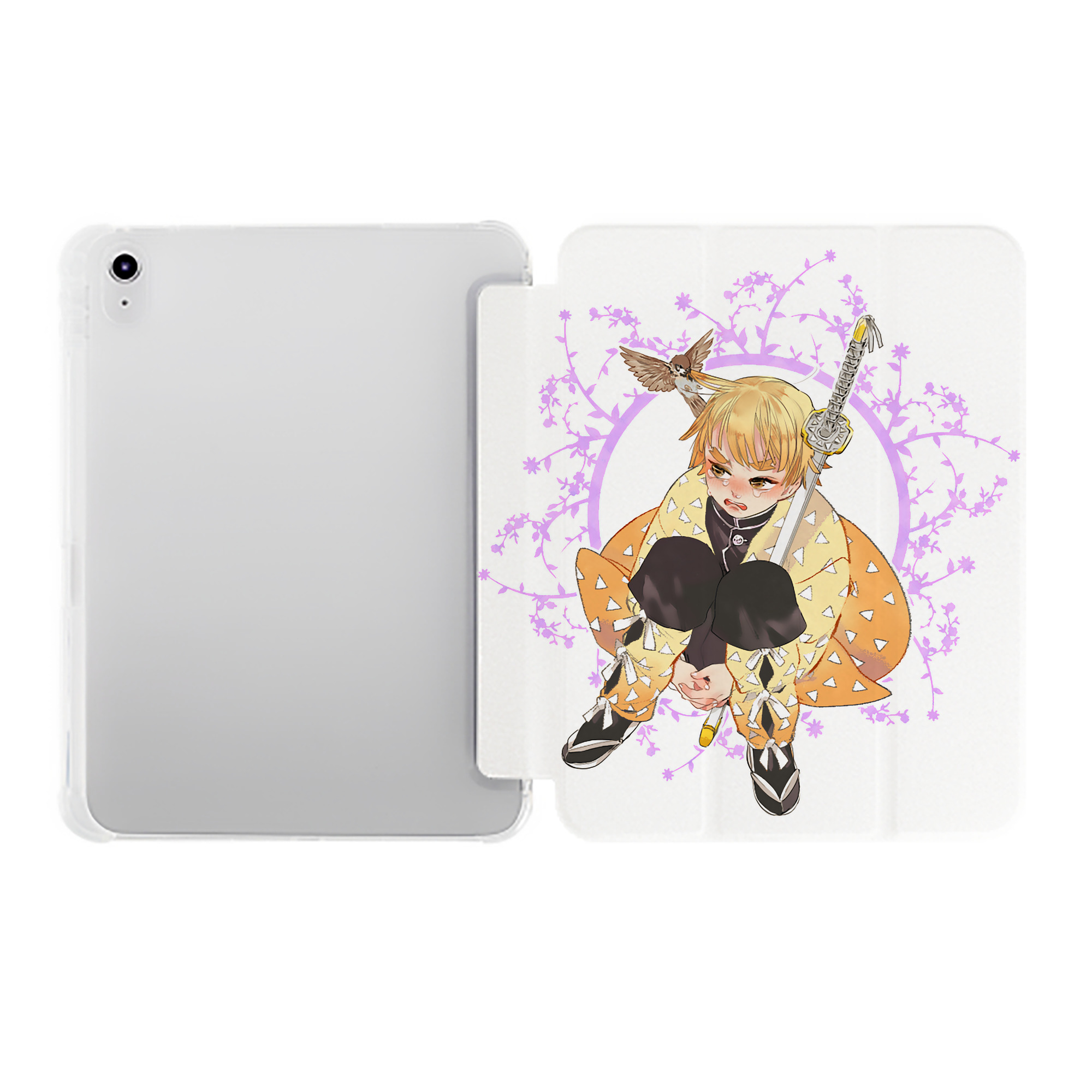 （画像用） 鬼滅の刃（きめつのやいば）我妻 善逸／あがつま ぜんいつ Agatsuma Zenitsu IPad ケース ペン収納付き 三つ折りスタンド PUレザー×シリコン 対応機種9.5/10.5/10.9インチ